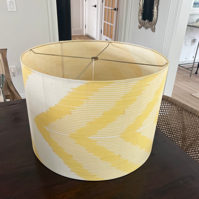 Contemporary Pale Yellow Silk Ikat Drum Lamp Shade For Sale - Image 3 of 6