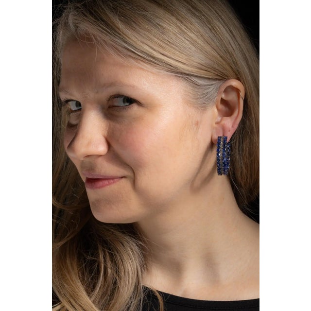 1990s Pair of Kyanite and Diamond Inside Out Hoops For Sale - Image 4 of 4