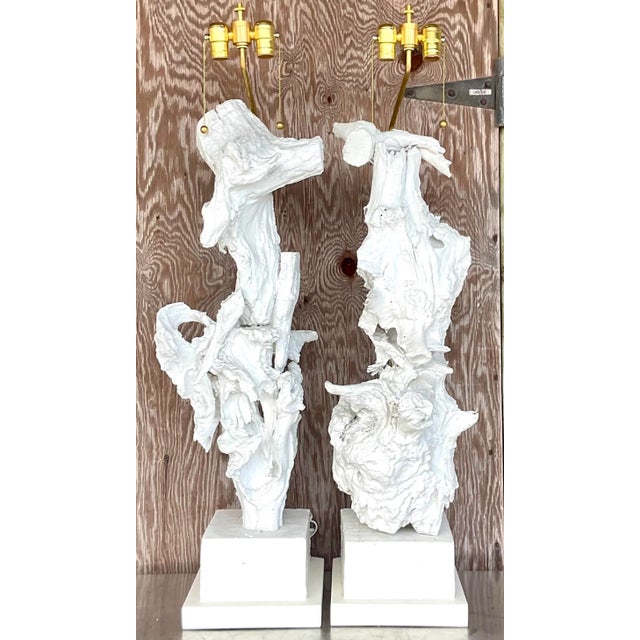 Vintage Boho Monumental Painted Driftwood Table Lamps - a Pair For Sale In West Palm - Image 6 of 7