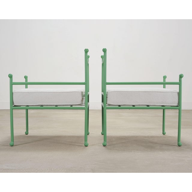 Celadon Set of Four French Mid-Century Iron Garden Lounge Dining Armchairs For Sale - Image 8 of 18