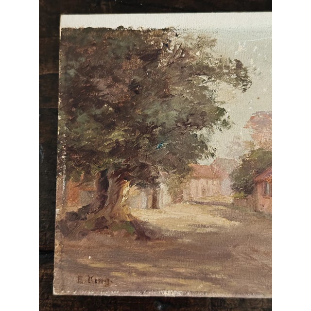 Early 20th Century Original Antique Oil Painting on Board, Village Street For Sale In Denver - Image 6 of 9