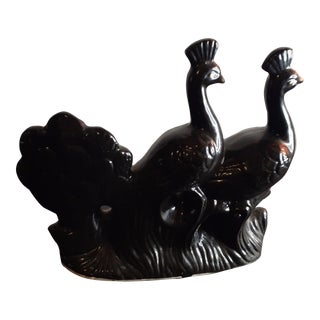 1980s Black Ceramic Peacock Figurine For Sale