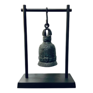 Small Antique Style Asian Bronze Bell on a Stand Sculpture