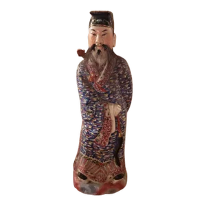 Early 20th Century Chinese Porcelain Lu Dongbin Statue With Horse Hair Facial for Hair