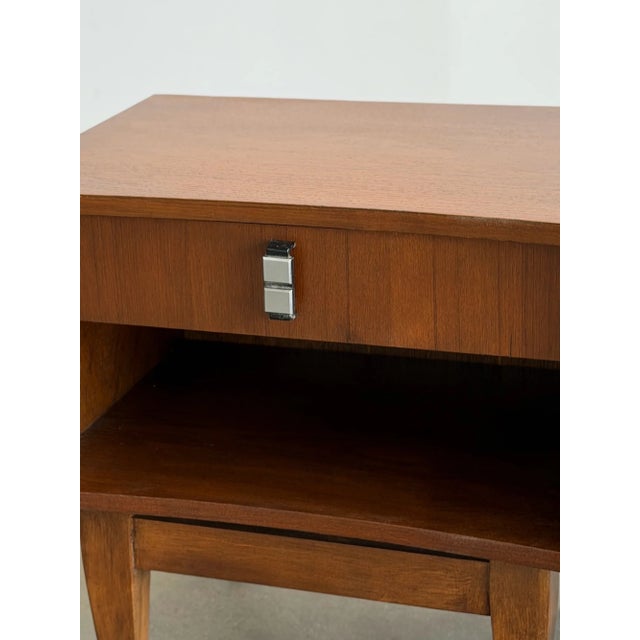 Dimensions: W22 D16 H22.5 open space 6.5 Fully restored teak nightstands in good structurally sound condition. Each unit...