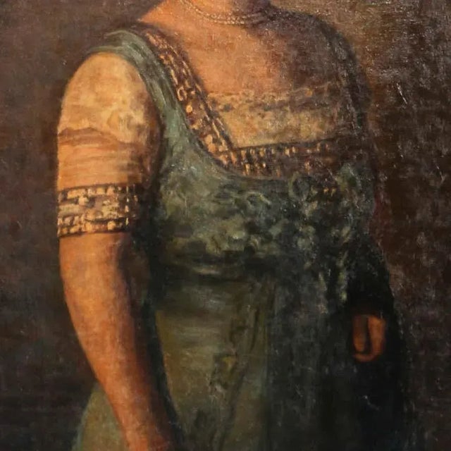 Portraiture Early 20th Century Antique Original Oil on Canvas Portrait of Woman With Hat and Feather Painting For Sale - Image 3 of 7