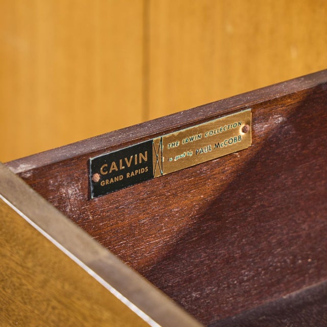 Paul McCobb for Calvin Mid Century Walnut and Brass Room Divider Credenza With Hutch For Sale - Image 15 of 15