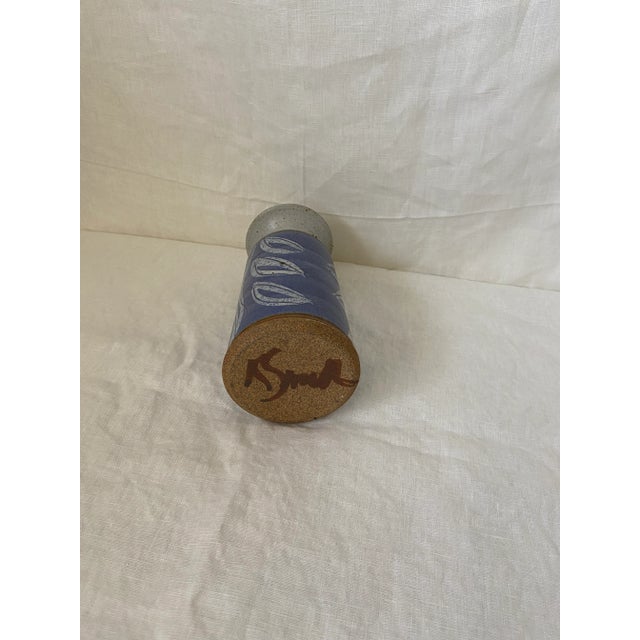 1980s Purple Ceramic Vase With Leaf Design For Sale - Image 4 of 4