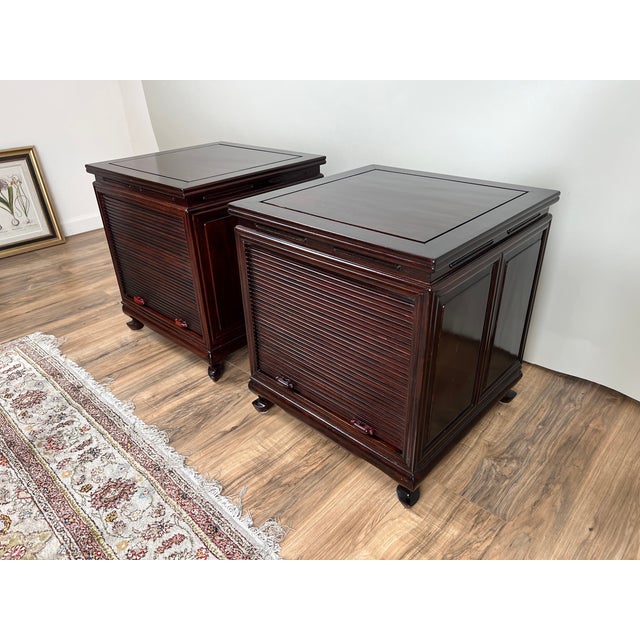 1980s Vintage Pair Solid Rosewood Chinese Tambour Four Drawer End Tables For Sale - Image 4 of 10