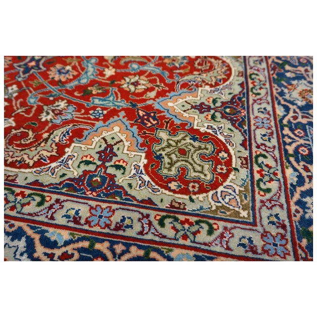 Brick Red Antique Persian Tabriz 3x4 Red & Navy Handmade Area Rug #1143878 For Sale - Image 8 of 12