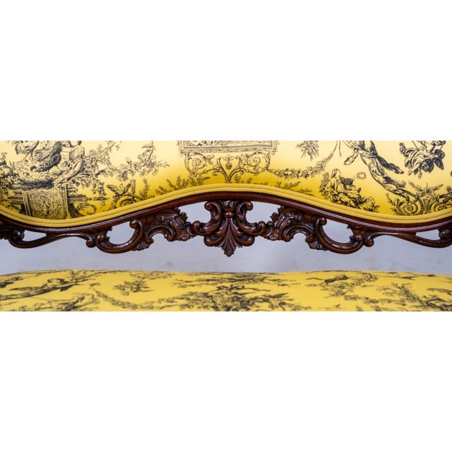 Brown Antique French Louis XV Mahogany Window Bench Settee W. New Upholstery For Sale - Image 8 of 18
