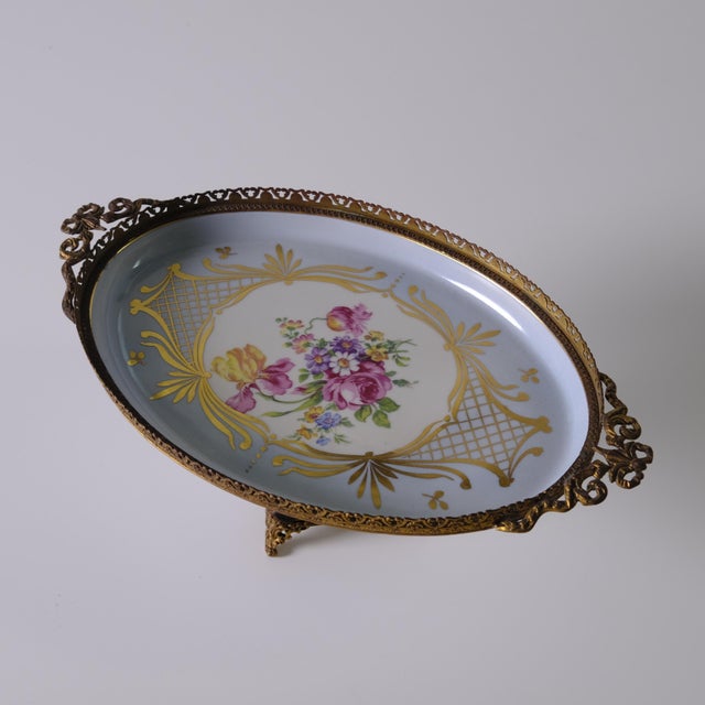1950s Vintage Porcelain Centerpiece with Gilded Bronze Frame from Limoges, 1950s For Sale - Image 5 of 18