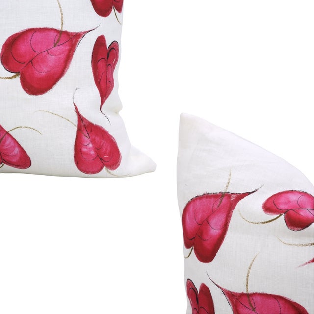 Not Yet Made - Made To Order Fabdivine Pure White Linen Handmade Block Print Leaf Design Throw Pillow Covers 16x16inches- Vani For Sale - Image 5 of 5