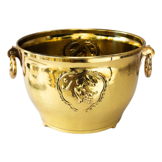 Art Deco Brass Palm Pot, 1920s For Sale