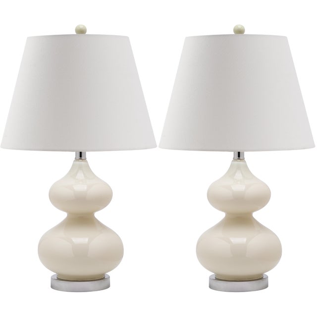 Glass 24 Inch H Double Gourd Glass Table Lamp in Pearl - a Pair For Sale - Image 7 of 7