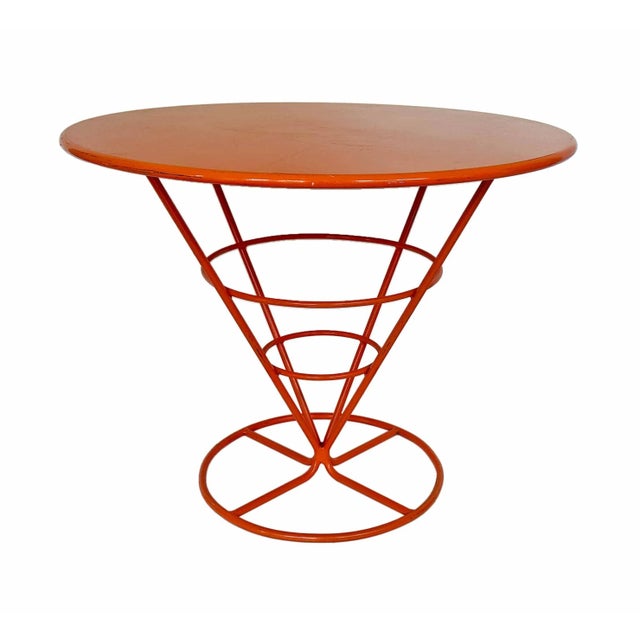 Center Table Round Vintage Enameled Orange Metal For Sale - Image 9 of 9