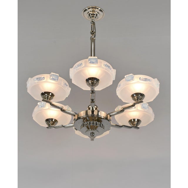 Metal French Art Deco Chandelier by J. Gauthier Ezan & H. Renon 1930s France - 2 Available For Sale - Image 7 of 15
