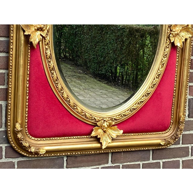 Mid-20th French Louis XVI Gold Velvet Wood Wall Mirror For Sale - Image 9 of 14