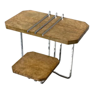 Vintage Diminutive Art Deco Tiered Birdseye Maple + Chrome Table, Attributed to Alfons Bach, Circa 1930s