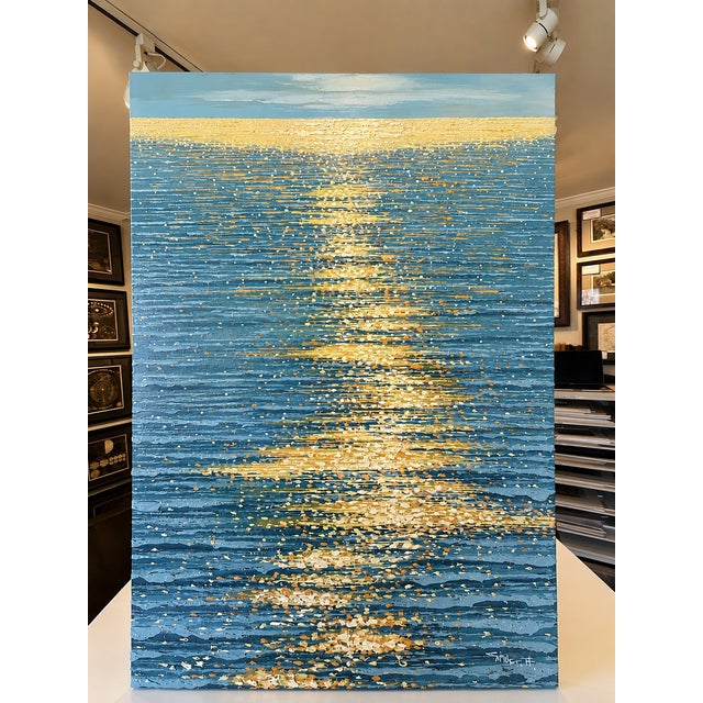 Wood Golden Hour Ocean Reflection | Original Contemporary Textured Oil Painting — By Samuel H. (24" X 36") | Custom Framed For Sale - Image 7 of 8