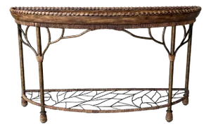 Bernhardt Late 20th Century Mango Wood & Iron Faux Bois Regency-Style Demilune Console Table