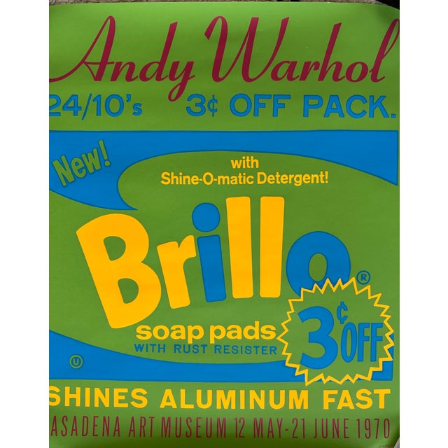 Green 1970 Original Andy Warhol Pasadena Museum "Brillo Soap Pads'' Vintage Exhibition Screenprint Poster With Copyright For Sale - Image 8 of 8