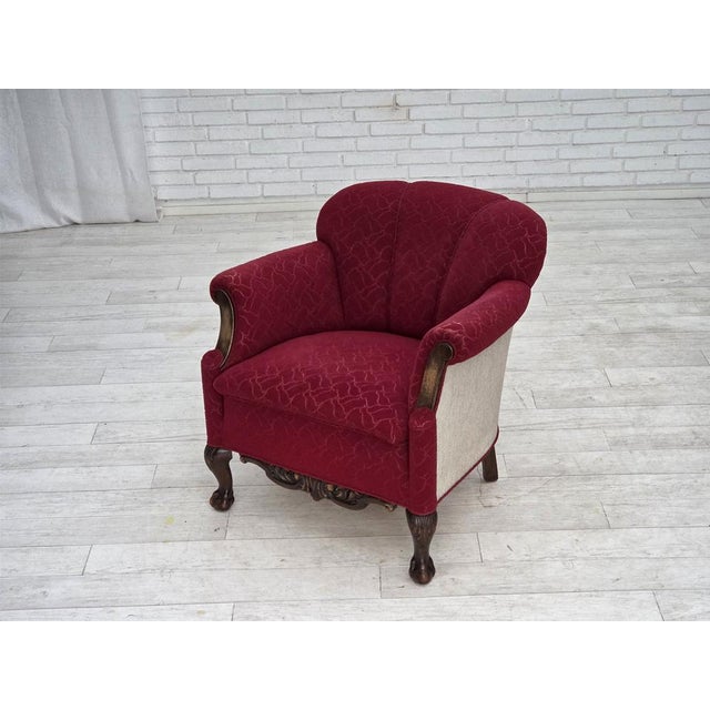 Danish Armchair in Red and Light Grey Wool and Oak, 1950s For Sale - Image 10 of 18