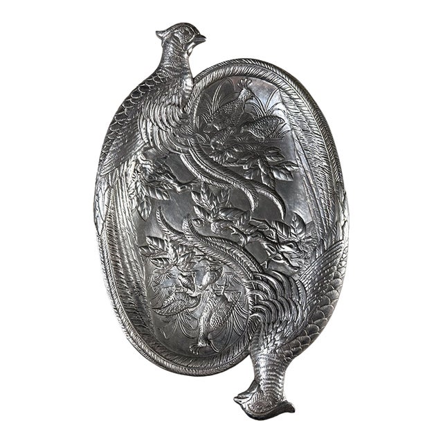 1986 Arthur Court Pheasant & Quail Cast Aluminum Oval Serving Platter For Sale