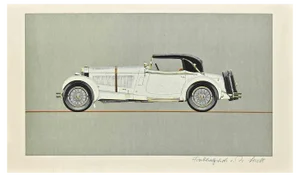 Willie Seidl, Vintage Car, Woodcut, 1950s