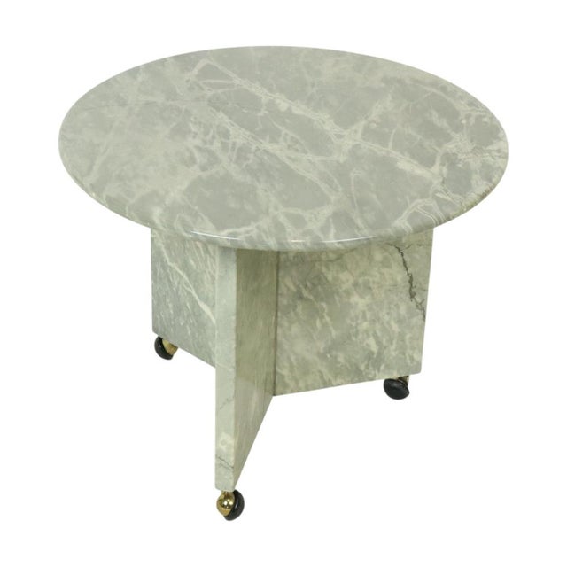 Stone Round Marble Side Table on Wheels, 1970s For Sale - Image 7 of 18