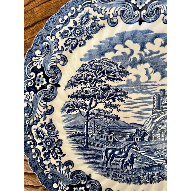 Delft Antique Ironstone Hand Engraved Blue & White English Castle Plate For Sale - Image 4 of 5