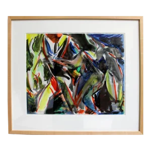 Abstract Figural Watercolor on Paper by Artist Jacques Lamy