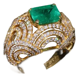 Certified Natural 5.45Cts VS F Diamond Emerald 18K Solid Gold Dome Bombay Ring, size 6.75