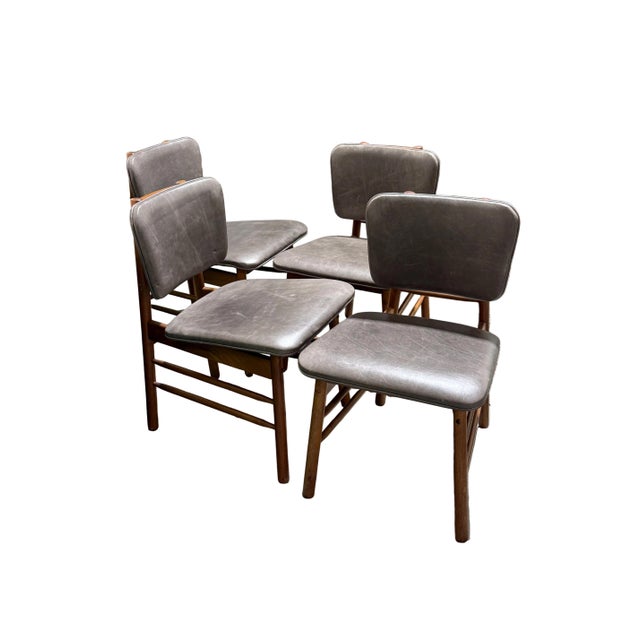 1960s Set of 4 Vintage Mid Century Modern Danish Teak and Leather Greta Dining Chairs For Sale - Image 5 of 11