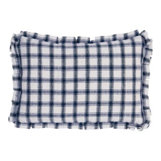 Schumacher Crawford Check 18" Lumbar Pillow in Indigo For Sale