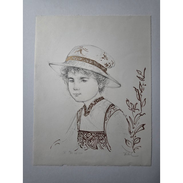 Paper 1970s Edna Hibel "Rene" - V 20/24 Ed 336 - Signed - Original Stone Lithograph on Rives Paper- 12.5x16.25 Child Portrait Unframed For Sale - Image 7 of 12