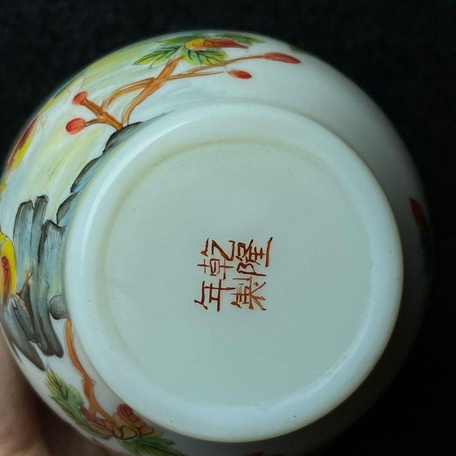 Chinese Vintage Chinese Painted Glass Vase With Rooster and Peony - "Success & Prosperity" Motif For Sale - Image 3 of 9