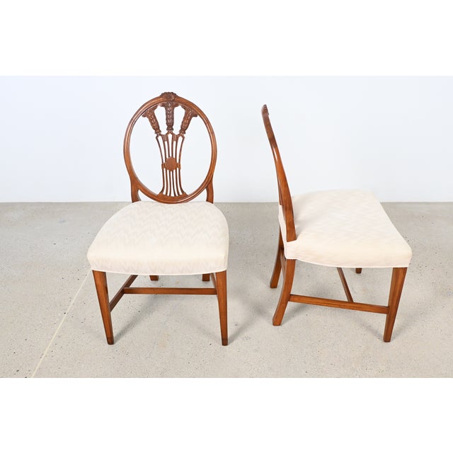 Brown Elegant Set of Six Hepplewhite-Style Carved Dining Chairs With Oval Backrests For Sale - Image 8 of 16