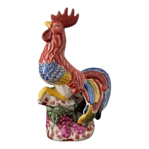 Vintage French Hand Painted Ceramic Majolica Rooster Figurine 15"