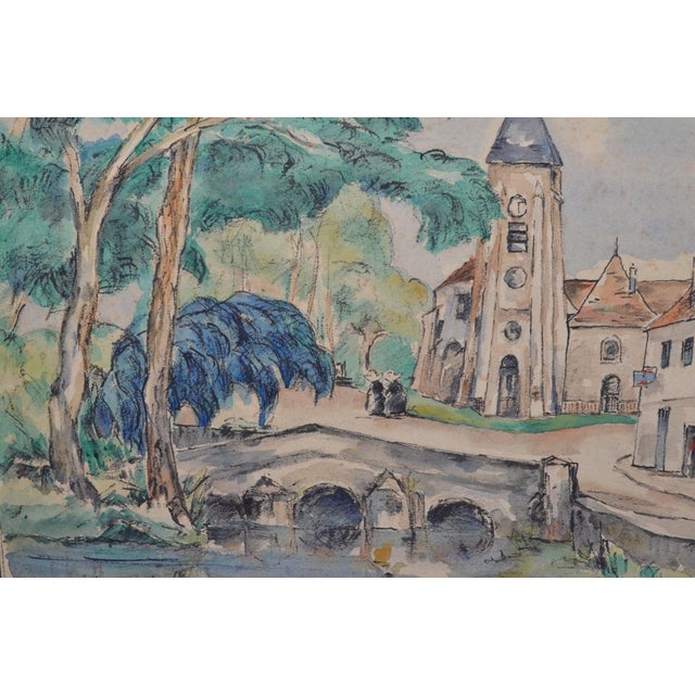 Avocado 1929 Ogui European Modernist Village Landscape Watercolor & Gouache For Sale - Image 8 of 10