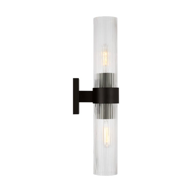Mid-Century Modern Chapman & Myers by Visual Comfort Studio Geneva 2-Light Linear Bath Vanity Sconce in Aged Iron For Sale - Image 3 of 7