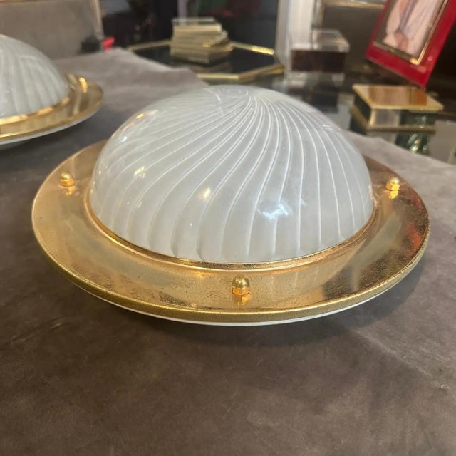 1970s Mid-Century Modern Gilded Metal and Murano Glass Ceiling or Wall Light For Sale - Image 6 of 15