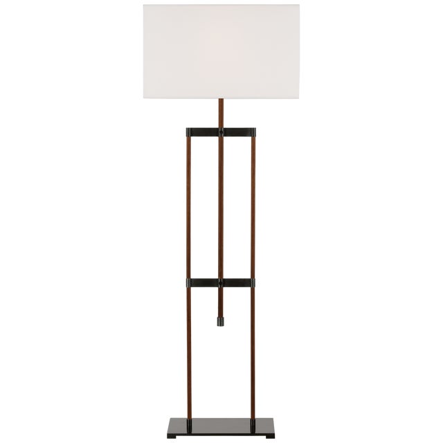 Transitional Ray Booth by Visual Comfort Signature Alda 57" Adjustable Floor Lamp in Bronze and Dark Walnut with Linen Shade For Sale - Image 3 of 3