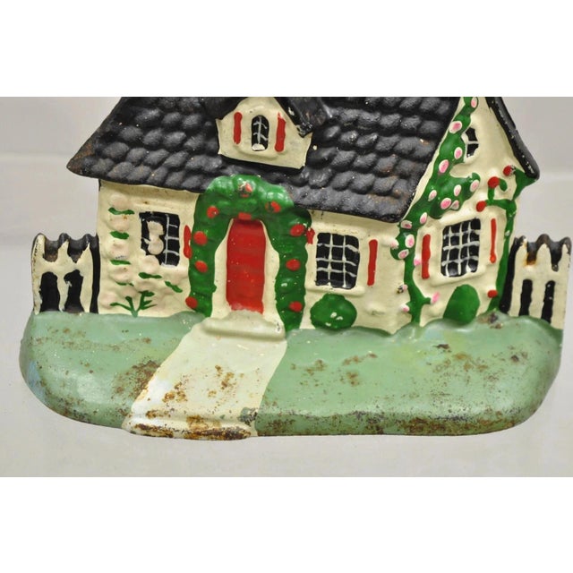Antique Victorian Cast Iron Figural Traditional Cottage House Painted Door Stop For Sale - Image 4 of 9