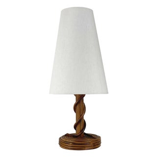 Rattan Bamboo & Fabric Table Lamp by Louis Sognot, France, 1950s For Sale