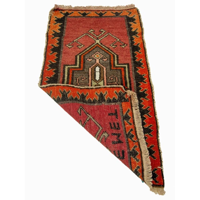 Mid-Century Modern Orange & Red Mini Vintage Rug For Sale - Image 3 of 4