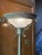 1990s Traditional Bronze Torchiere Floor Lamp With Etched Frosted Glass Shade & 3-Way Switch For Sale - Image 4 of 7