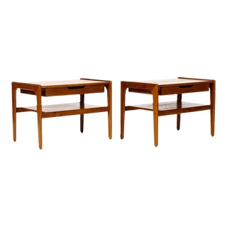 Danish Modern Mid Century Wide Teak Nightstands by Salin Nyborg - A Pair For Sale