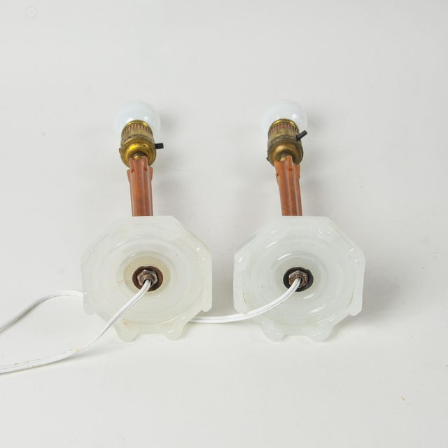 1930s Art Deco Amber Bakelite Boudoir Lamps - a Pair For Sale - Image 12 of 14