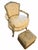 Louis XV–Style Gold Tufted Armchair With Coordinating Damask Fringed Footstool For Sale - Image 4 of 13
